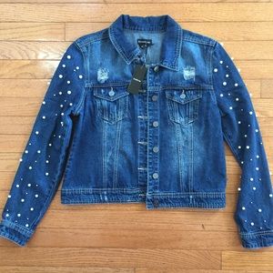(NWT) Bebe Pearl Embellished Jean Jacket